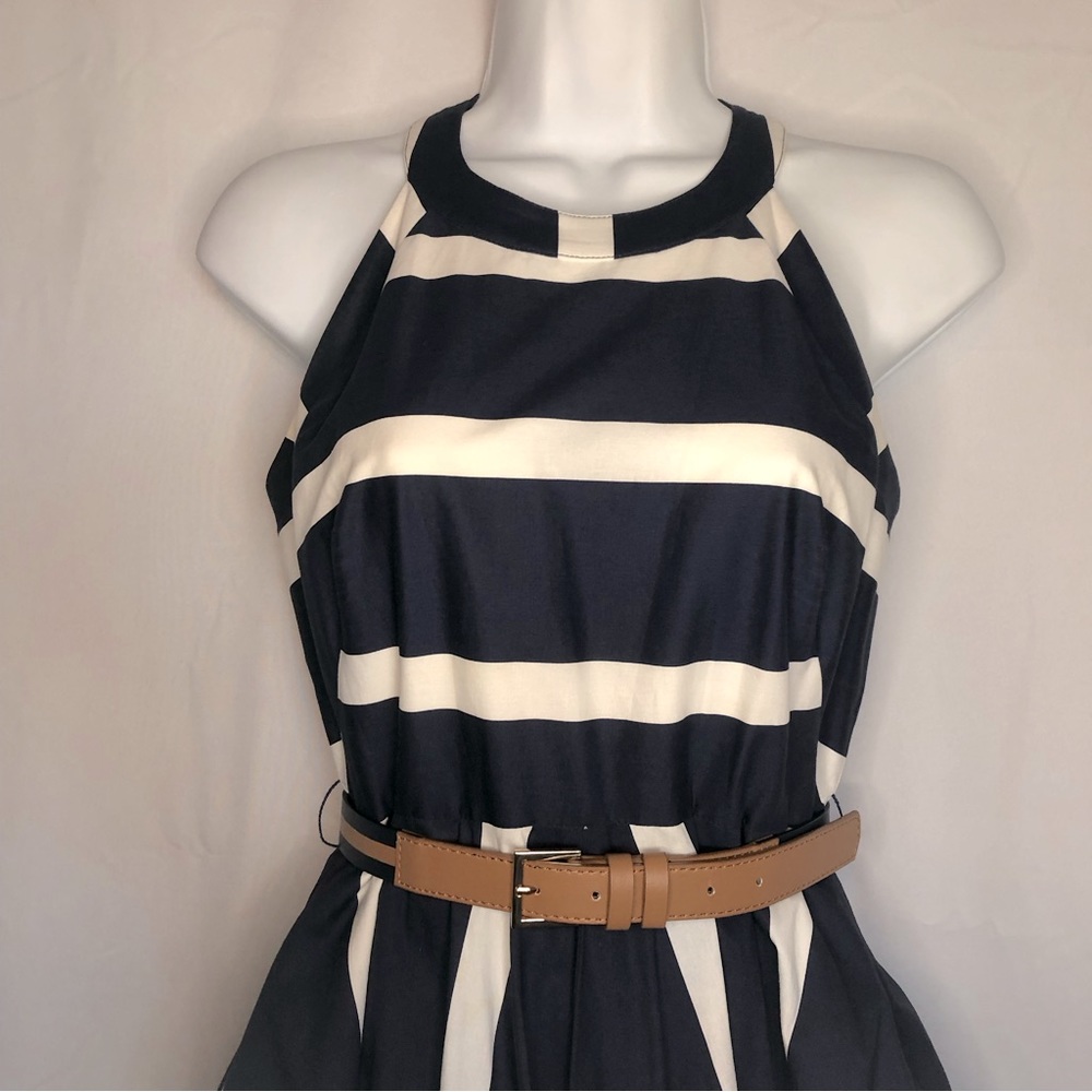 Eliza J Navy Blue And White Striped Fit And Flare Dress - Picture 6 of 15